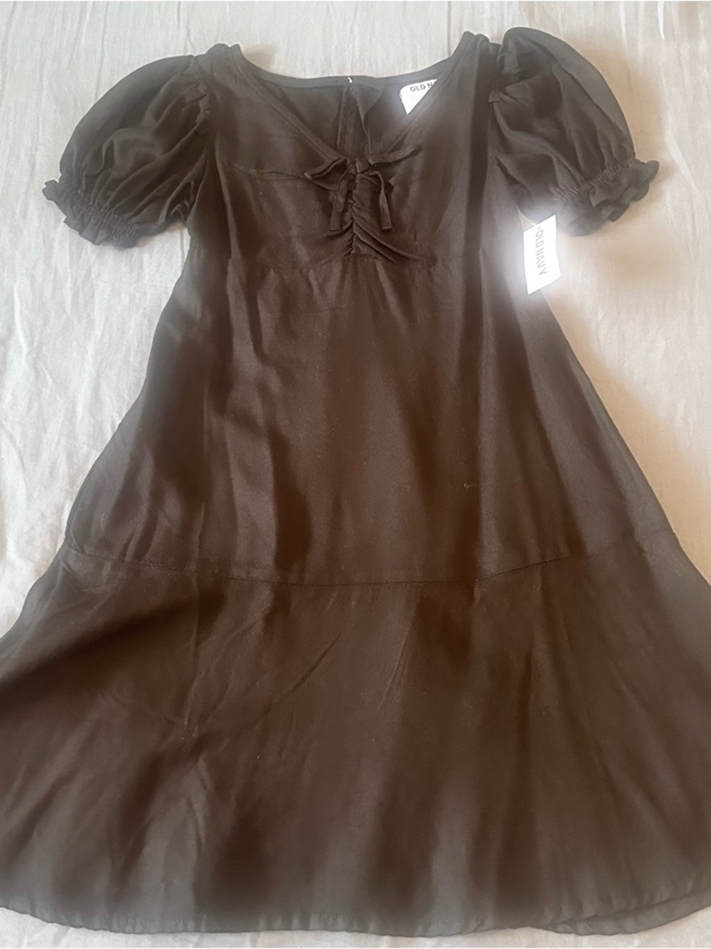 OLD NAVY Black Puff Sleeve Tie Front Dress
